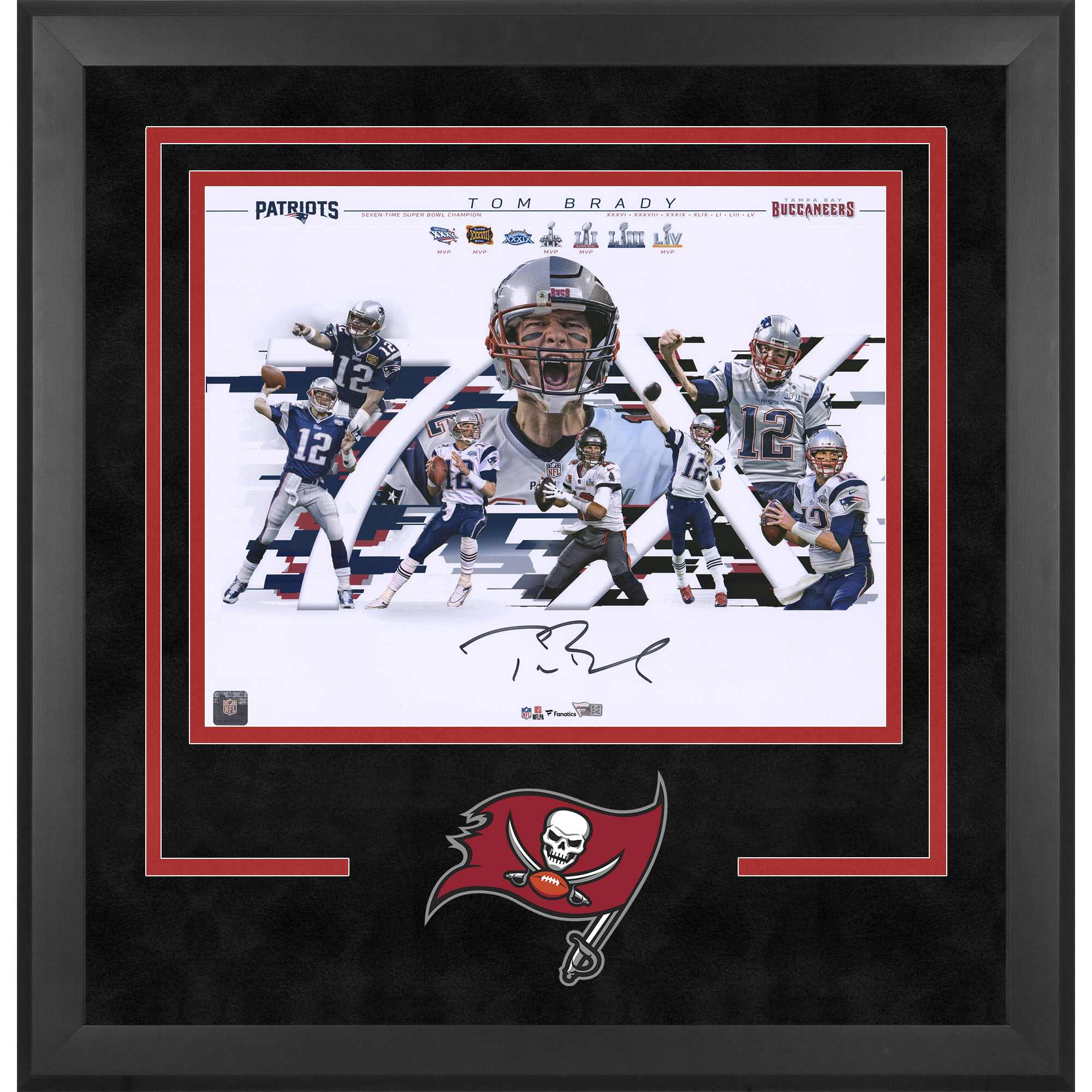Tom Brady Tampa Bay Buccaneers Autographed Deluxe Framed 16" x 20" 7-Time Super Bowl Champion Alternate Collage