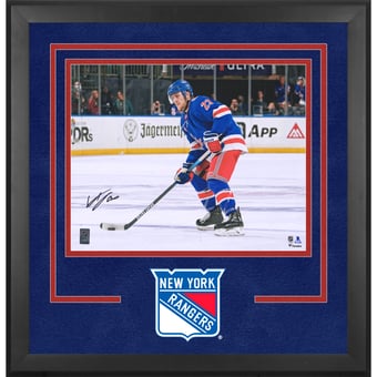 Adam Fox New York Rangers Autographed Deluxe Framed 16" x 20" Blue with Puck Photograph