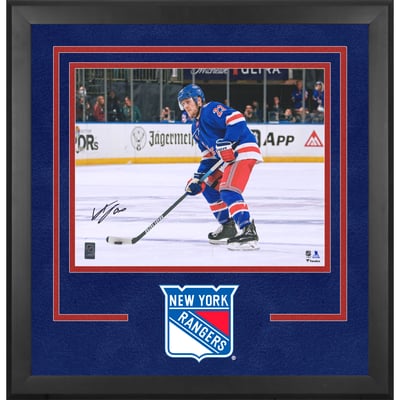 Adam Fox New York Rangers Autographed Deluxe Framed 16" x 20" Blue with Puck Photograph