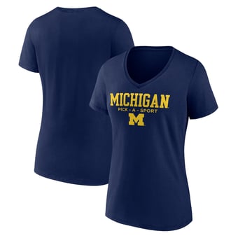 Women's Navy Michigan Wolverines Authentic Pick-A-Sport V-Neck T-Shirt