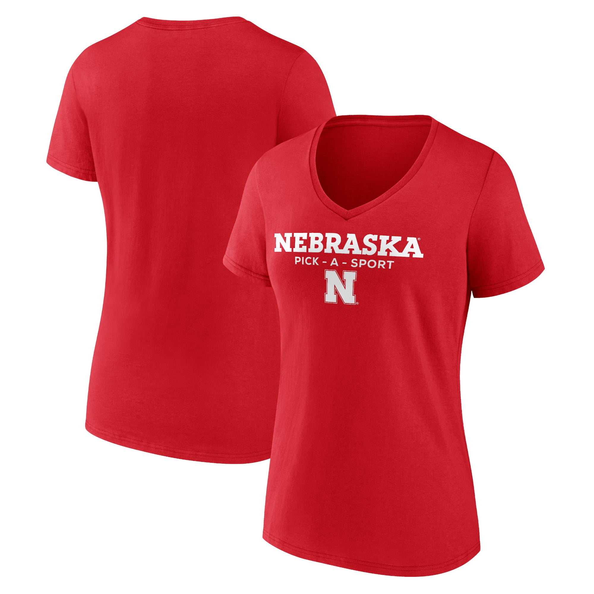 Women's Scarlet Nebraska Huskers Authentic Pick-A-Sport V-Neck T-Shirt