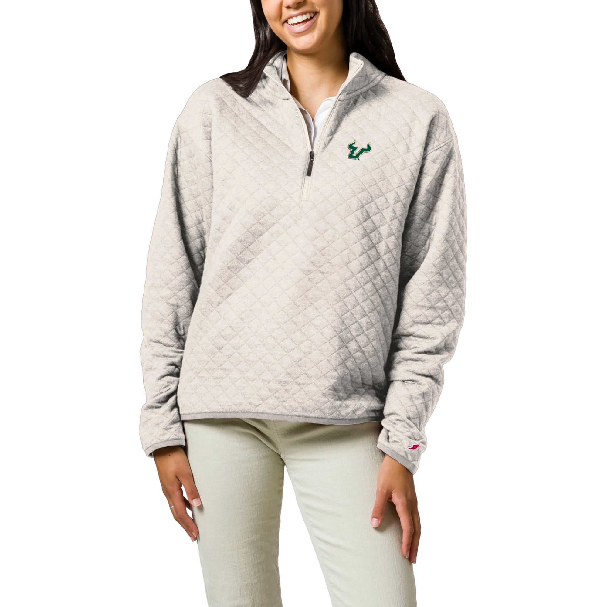 Women's League Collegiate Wear Cream South Florida Bulls Highland Quilted Quarter-Zip Pullover Top