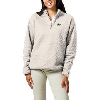 Women's League Collegiate Wear Cream South Florida Bulls Highland Quilted Quarter-Zip Pullover Top