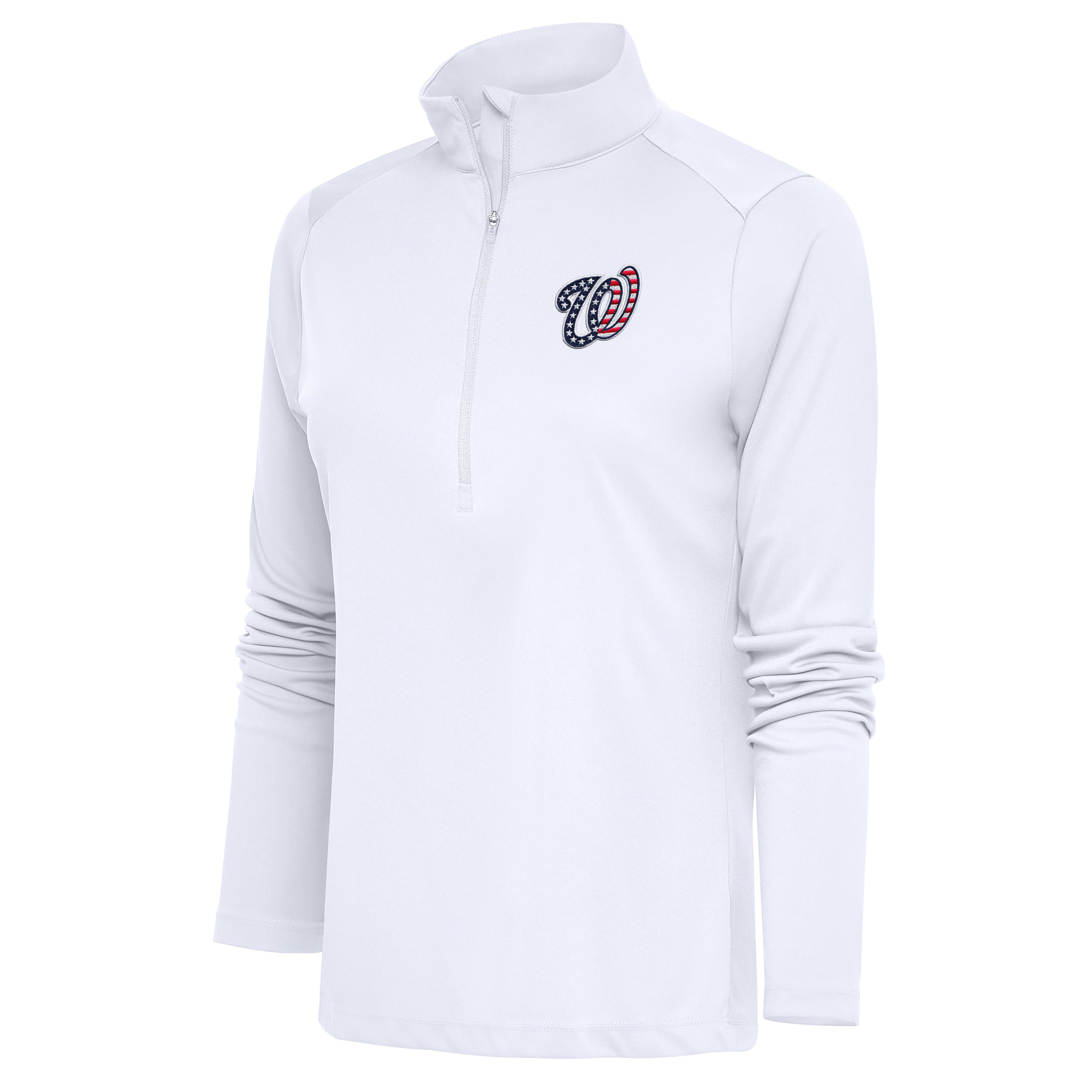 Women’s Antigua White Washington Nationals Patriotic Tribute Half-Zip Pullover Top Women’s Antigua White Washington Nationals Patriotic Tribute Half-Zip Pullover Top