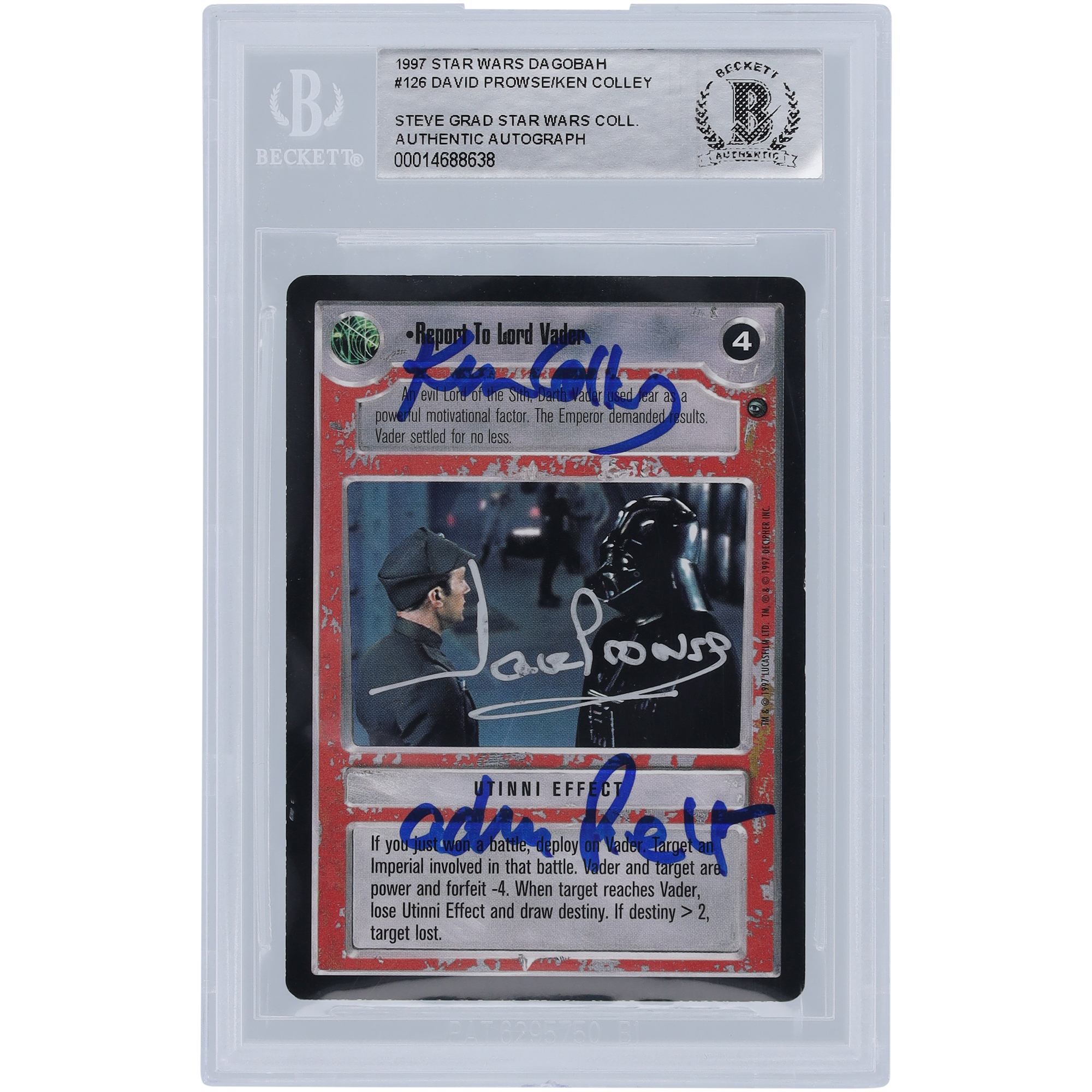 David Prowse & Kenneth Colley Star Wars Autographed 1997 CCG Dagobah #126 BGS Authenticated Authenticated Card with "Adm. Piet" Inscription