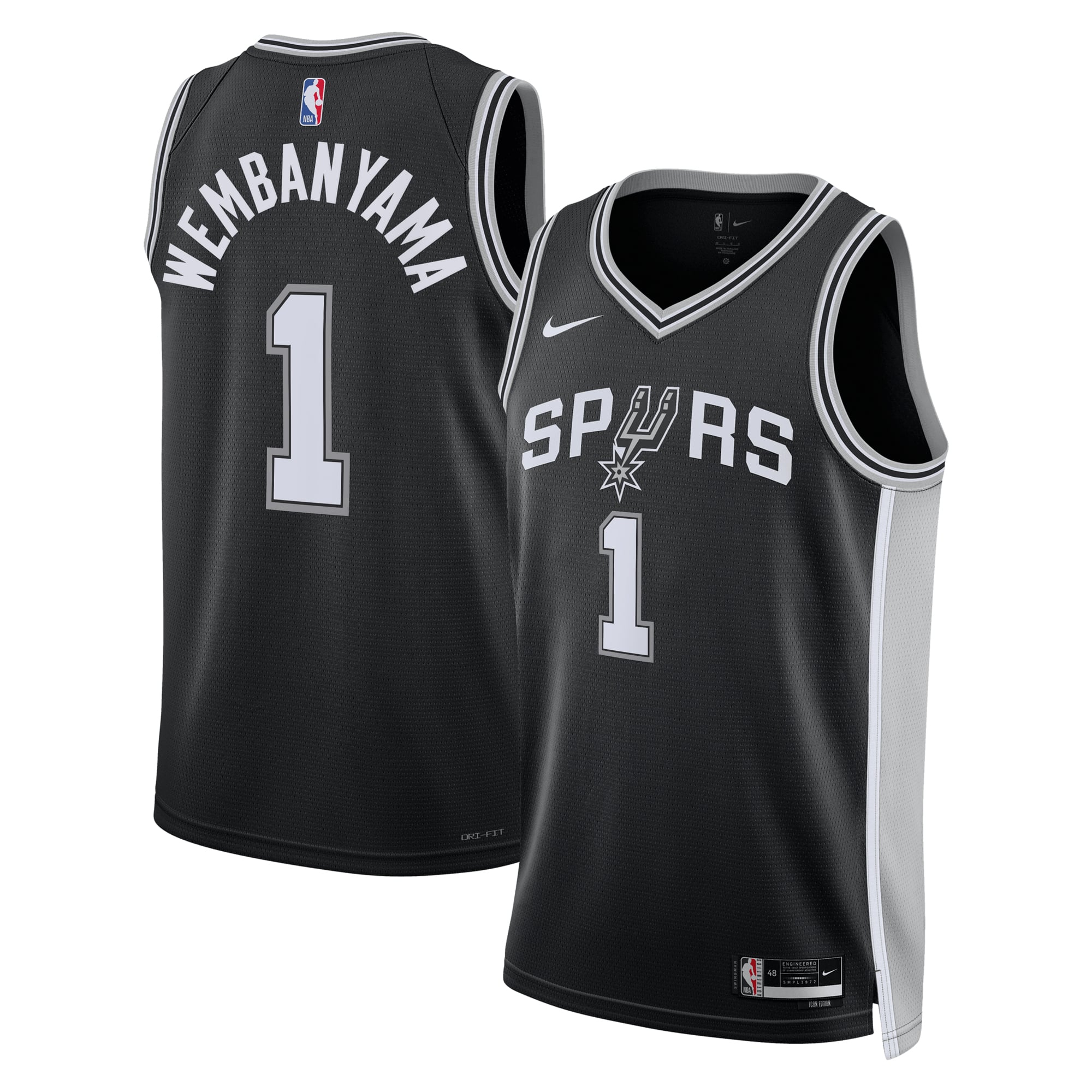 Camiseta Nike Icon Swingman de los San Antonio Spurs - Negro - Victor Wembanyama - Unisex