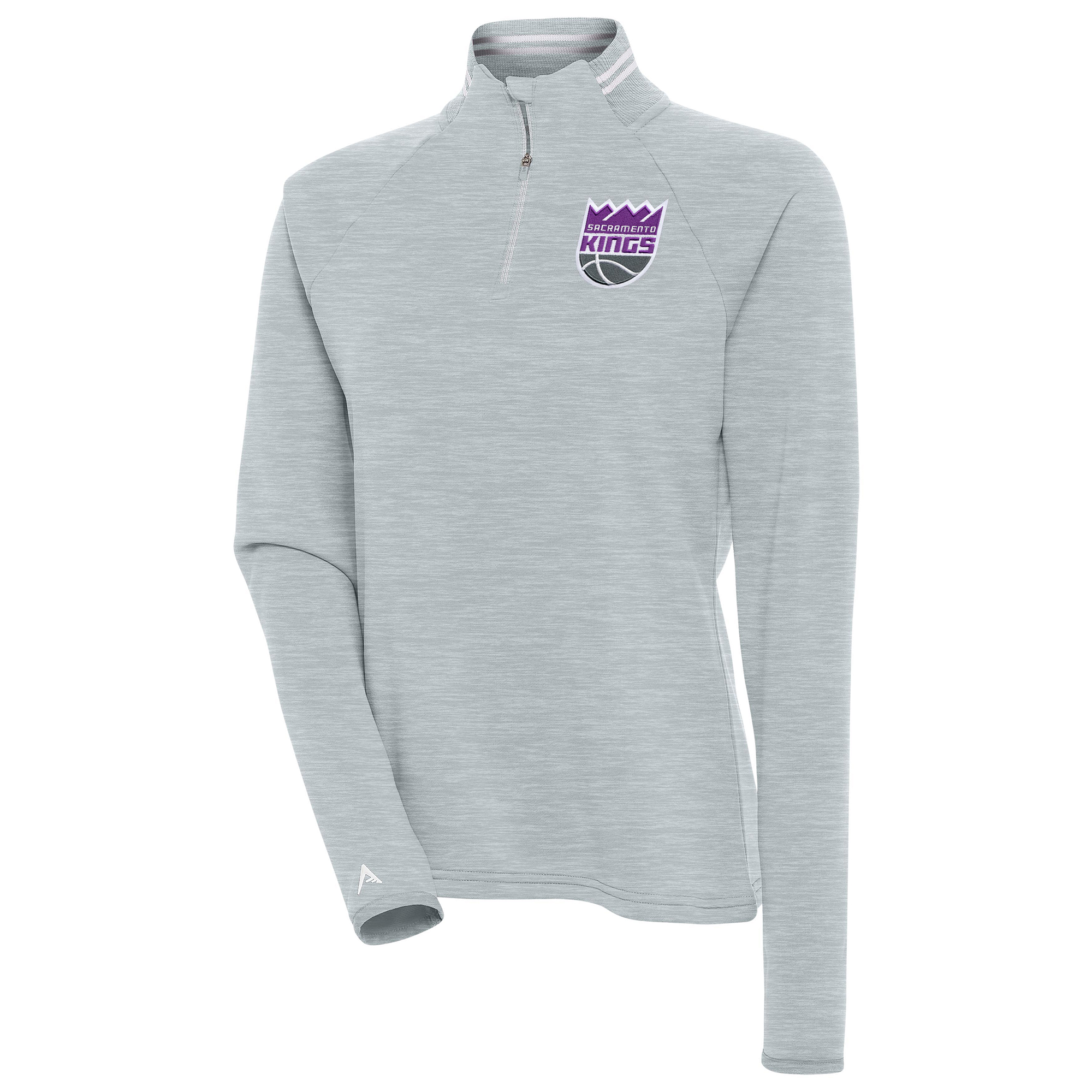 Women's Antigua Heather Gray Sacramento Kings Milo Quarter-Zip Pullover Top