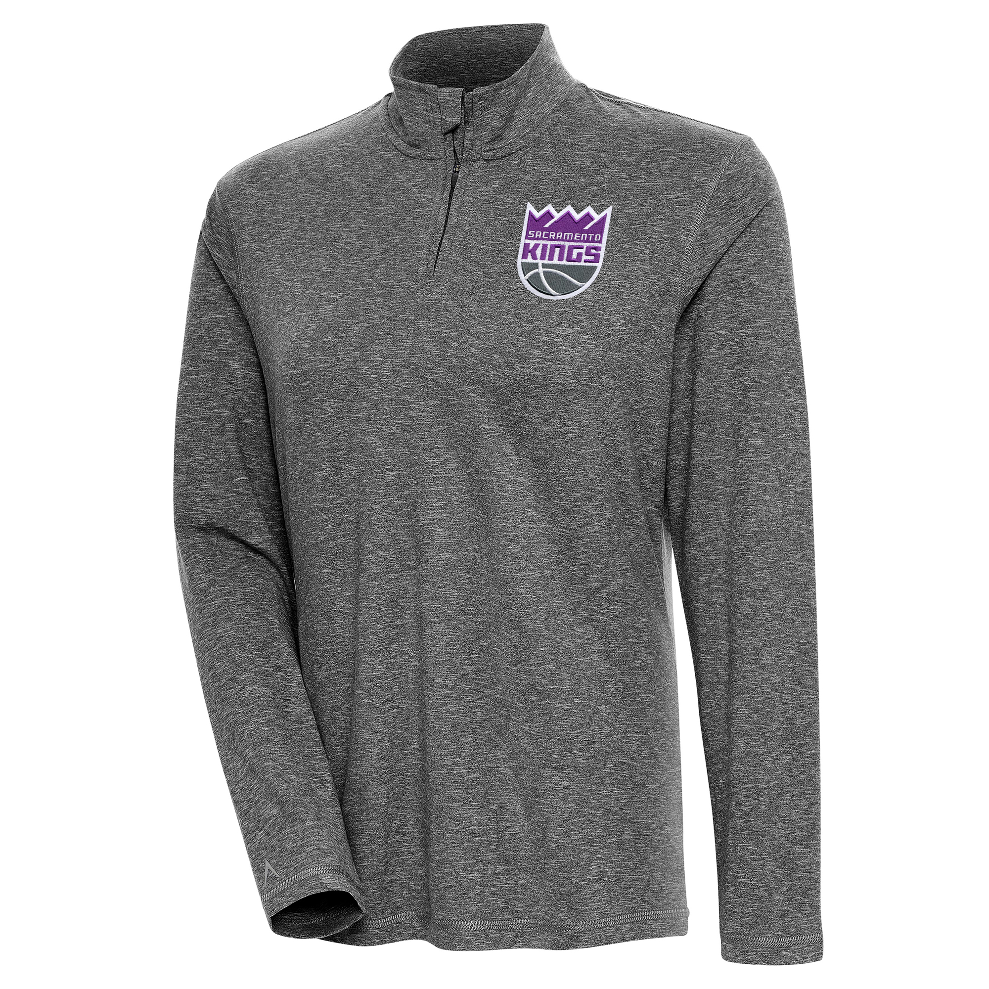 Women's Antigua Heather Black Sacramento Kings Confront Quarter-Zip Pullover Top