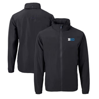 Men's Cutter & Buck  Black Big Ten Gear Charter Eco Recycled Full-Zip Jacket