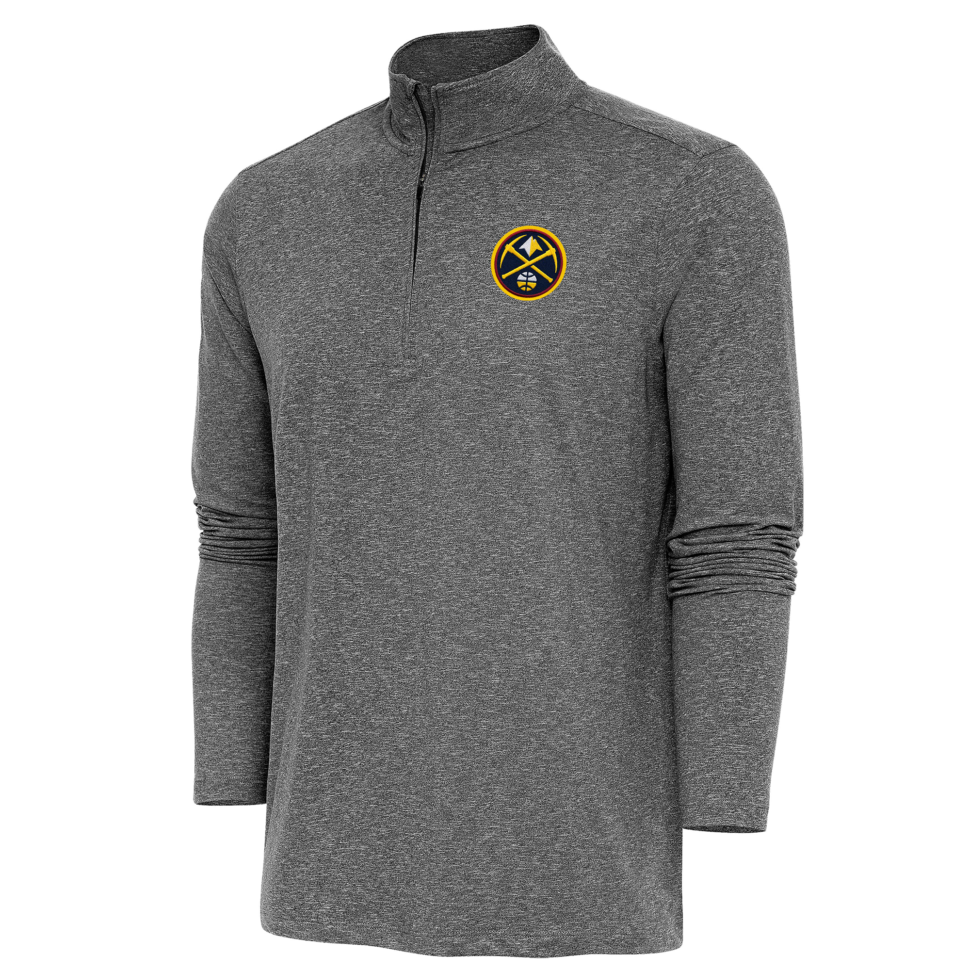 Men's Antigua Heather Black Denver Nuggets Hunk Quarter-Zip Pullover Top