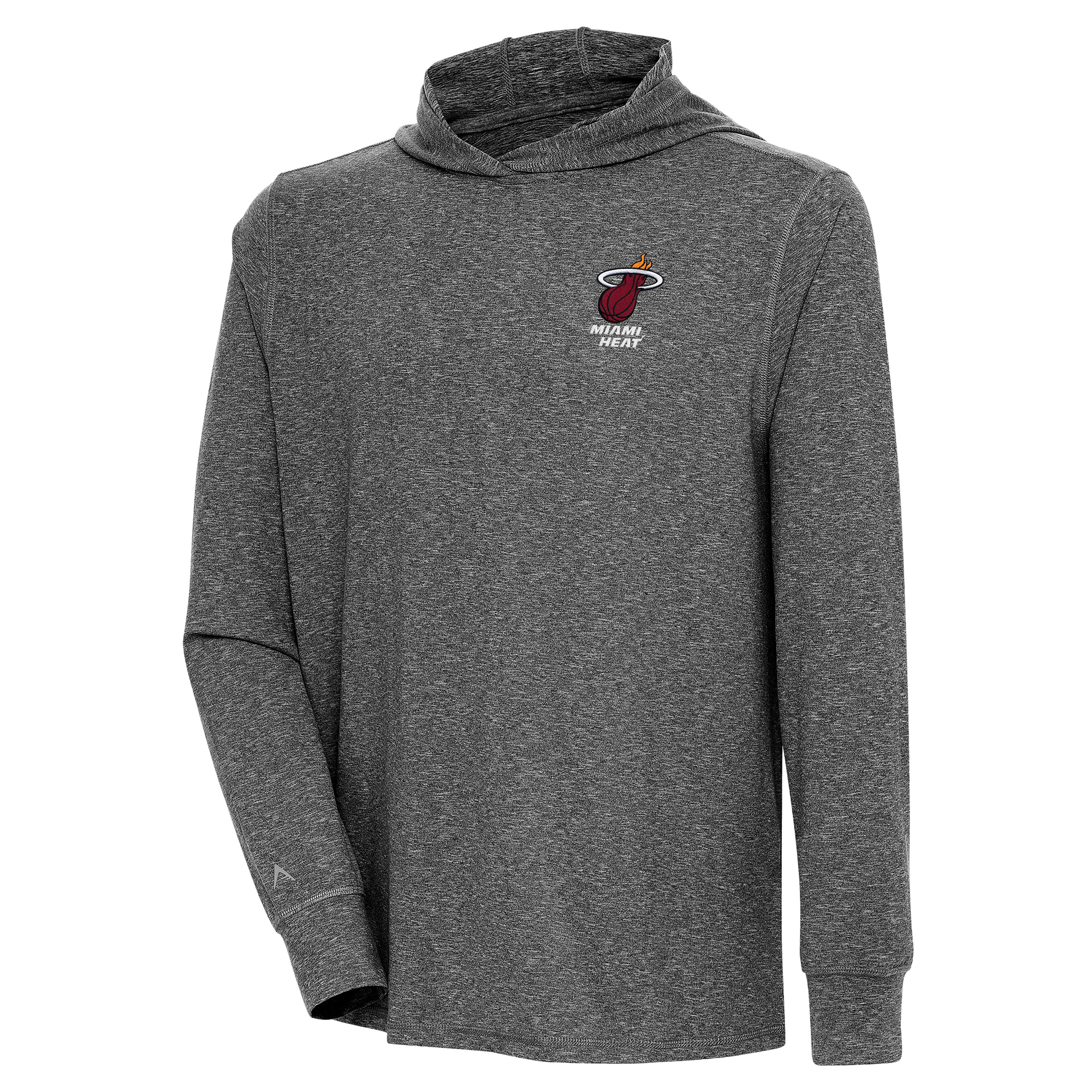 Men's Antigua Heather Black Miami Heat Saga Long Sleeve Hoodie T-Shirt