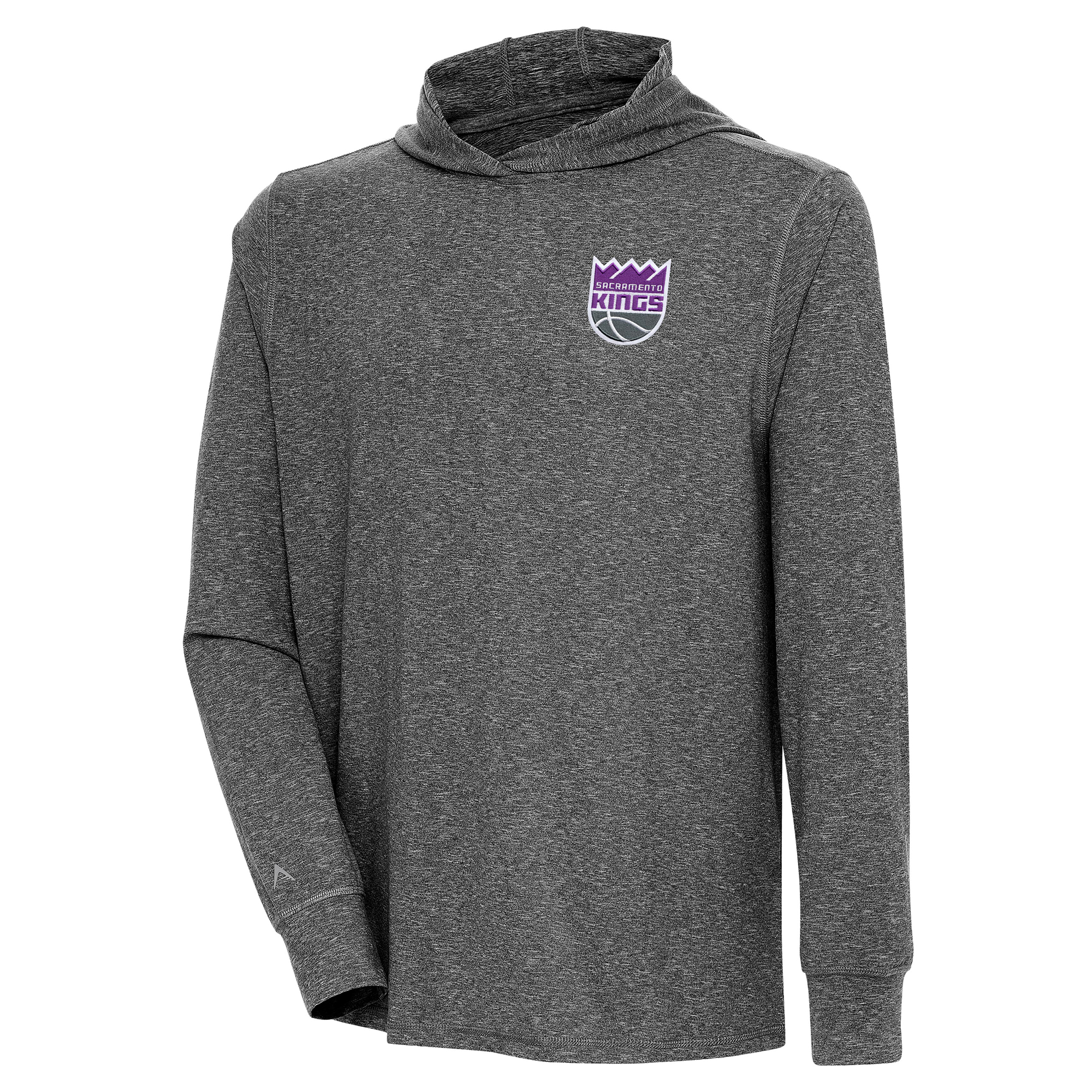 Men's Antigua Heather Black Sacramento Kings Saga Long Sleeve Hoodie T-Shirt