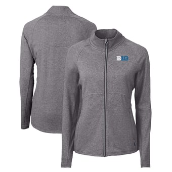 Women's Cutter & Buck  Heather Black Big Ten Gear Adapt Eco Knit Heather Recycled Full-Zip Jacket