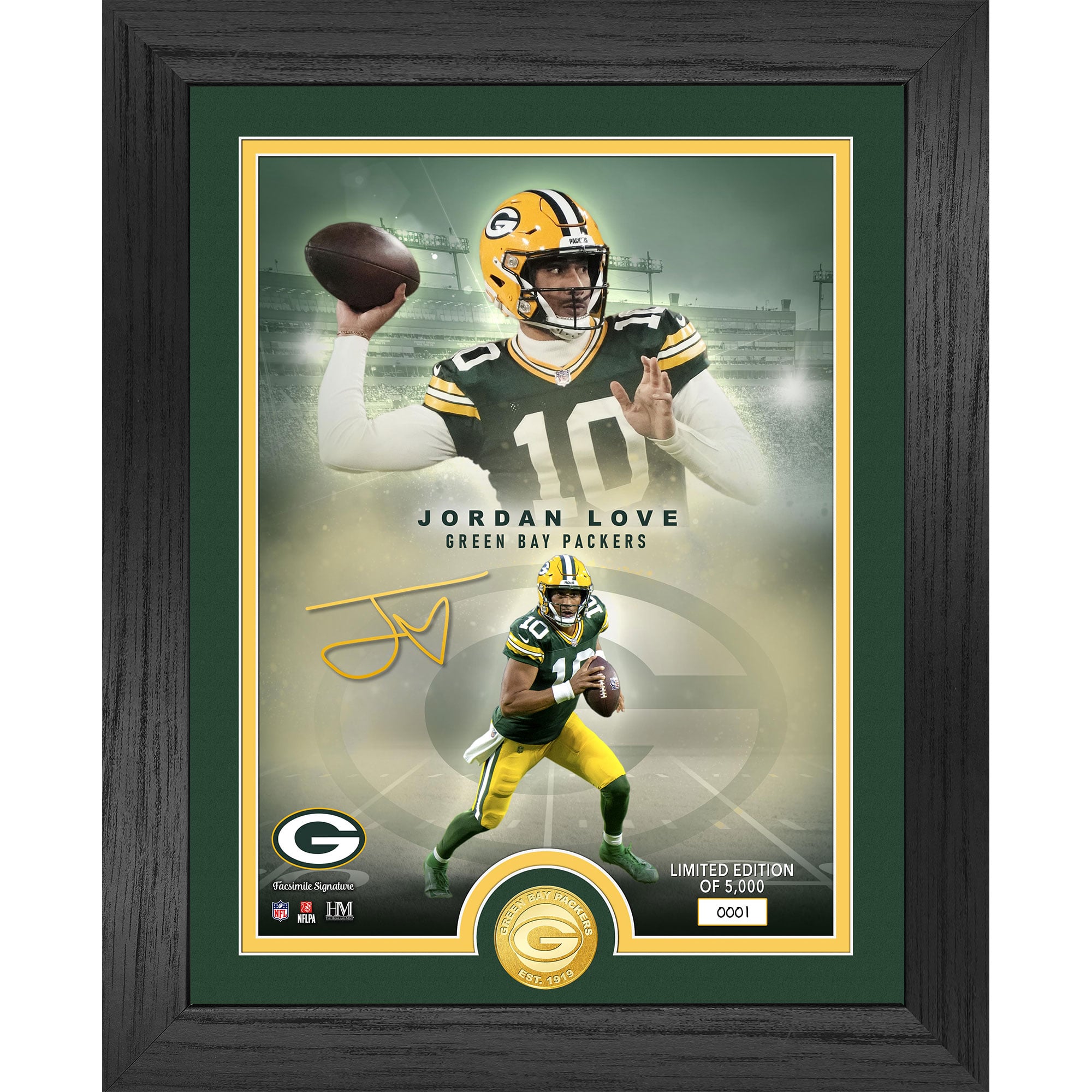 Highland Mint Jordan Love Green Bay Packers 13" x 16" Bronze Coin Photo Mint