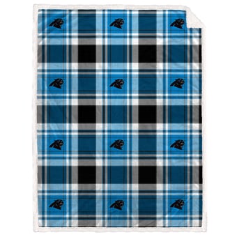 Pegasus  Carolina Panthers 60" x 90" Plaid Logo Box Royal Plush Sherpa Blanket