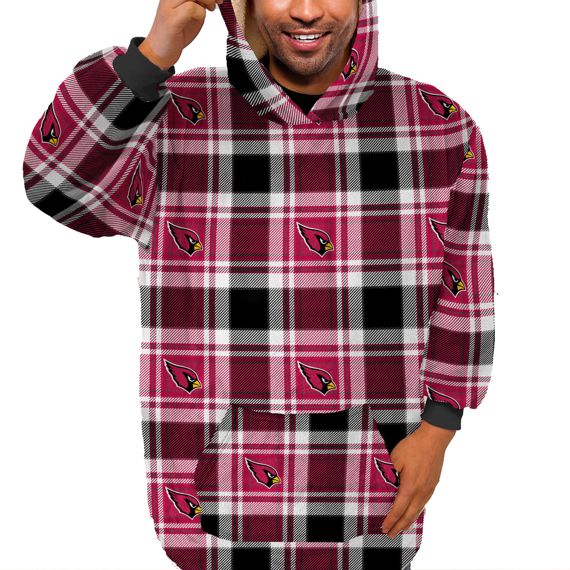 Pegasus  Arizona Cardinals Plaid Logo Box Bloncho with Sherpa Inside