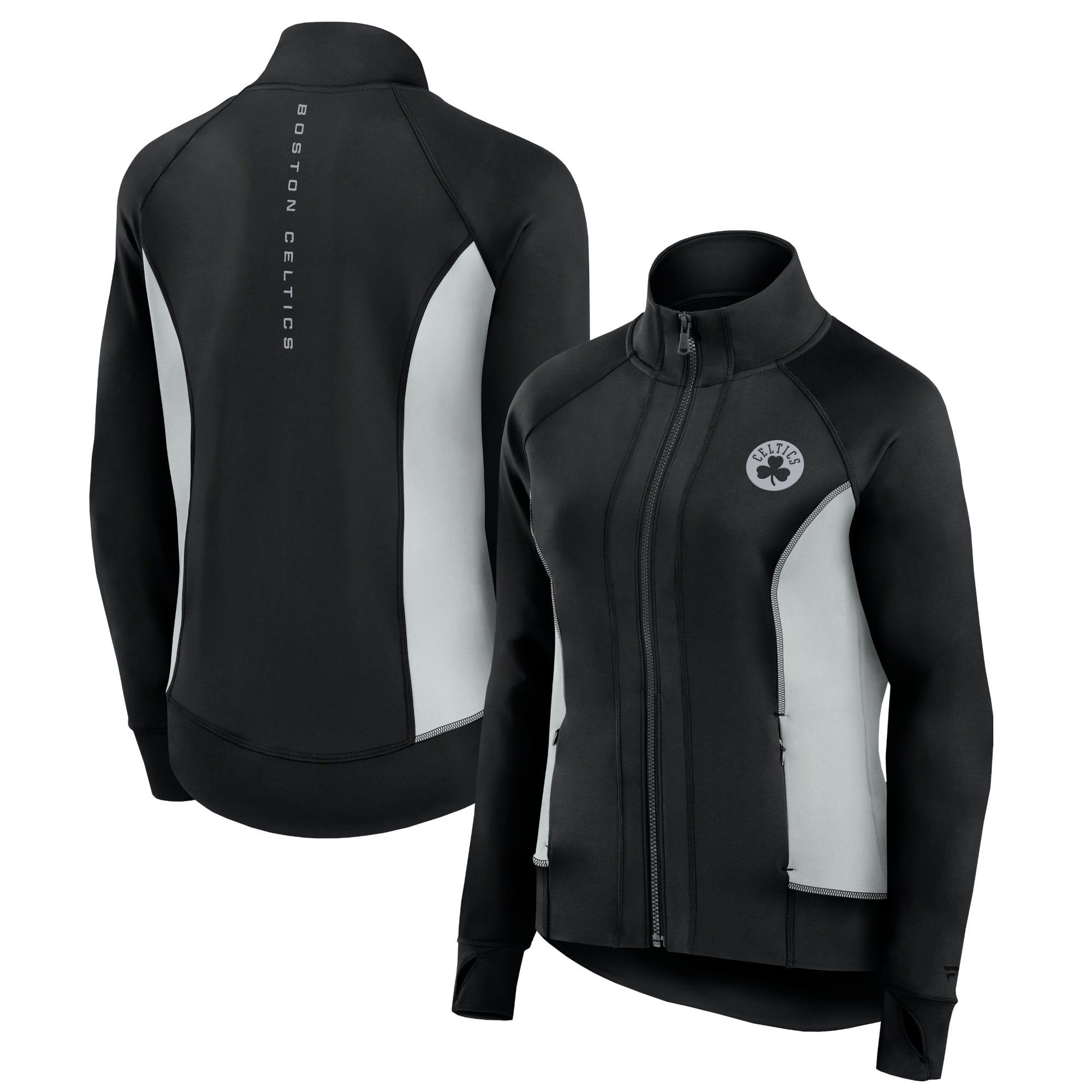 Women's Fanatics Black Boston Celtics Studio Fitted Full-Zip Gym Track Jacket: retailer-supplied image