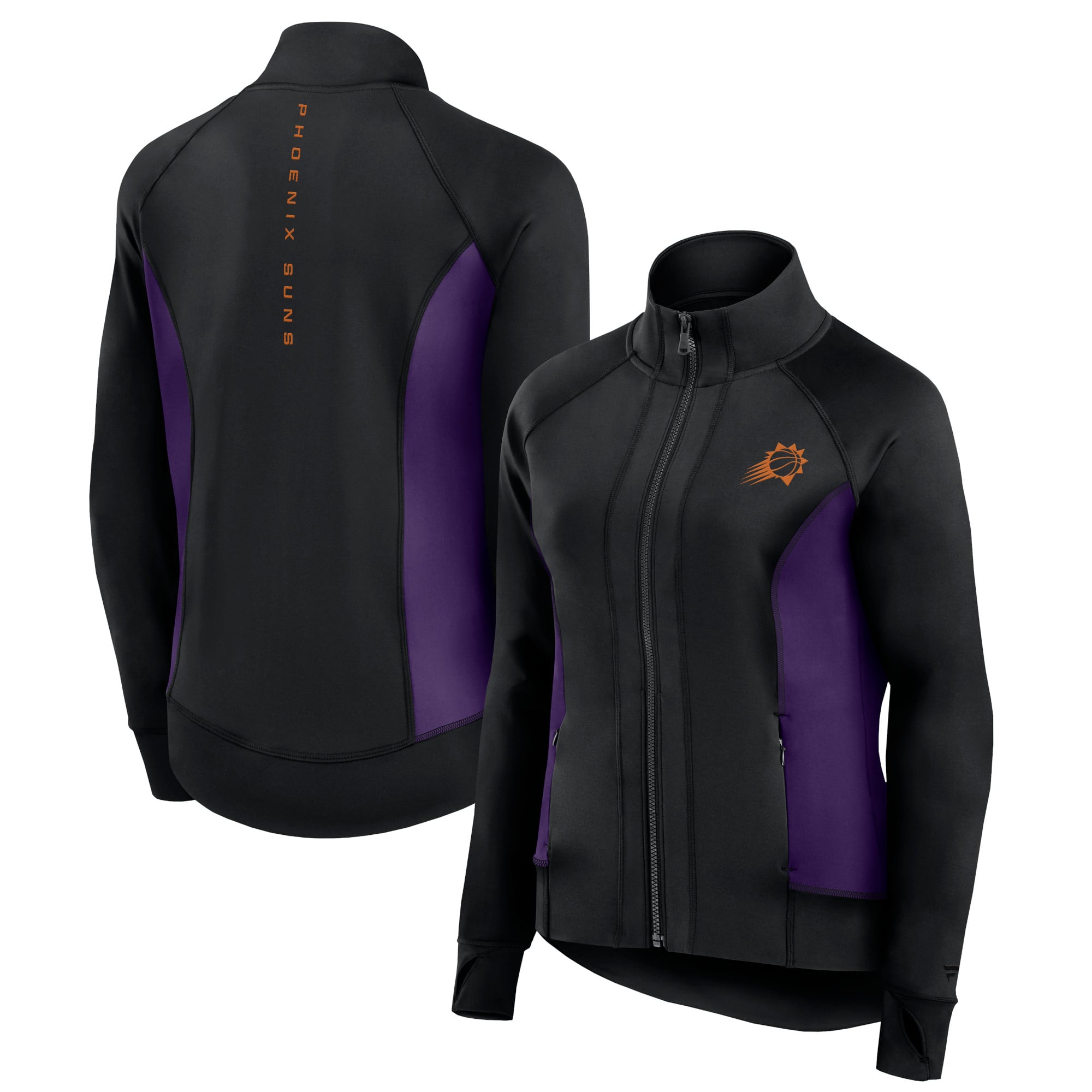Women's Fanatics Black Phoenix Suns Studio Fitted Full-Zip Gym Track Jacket: retailer-supplied image