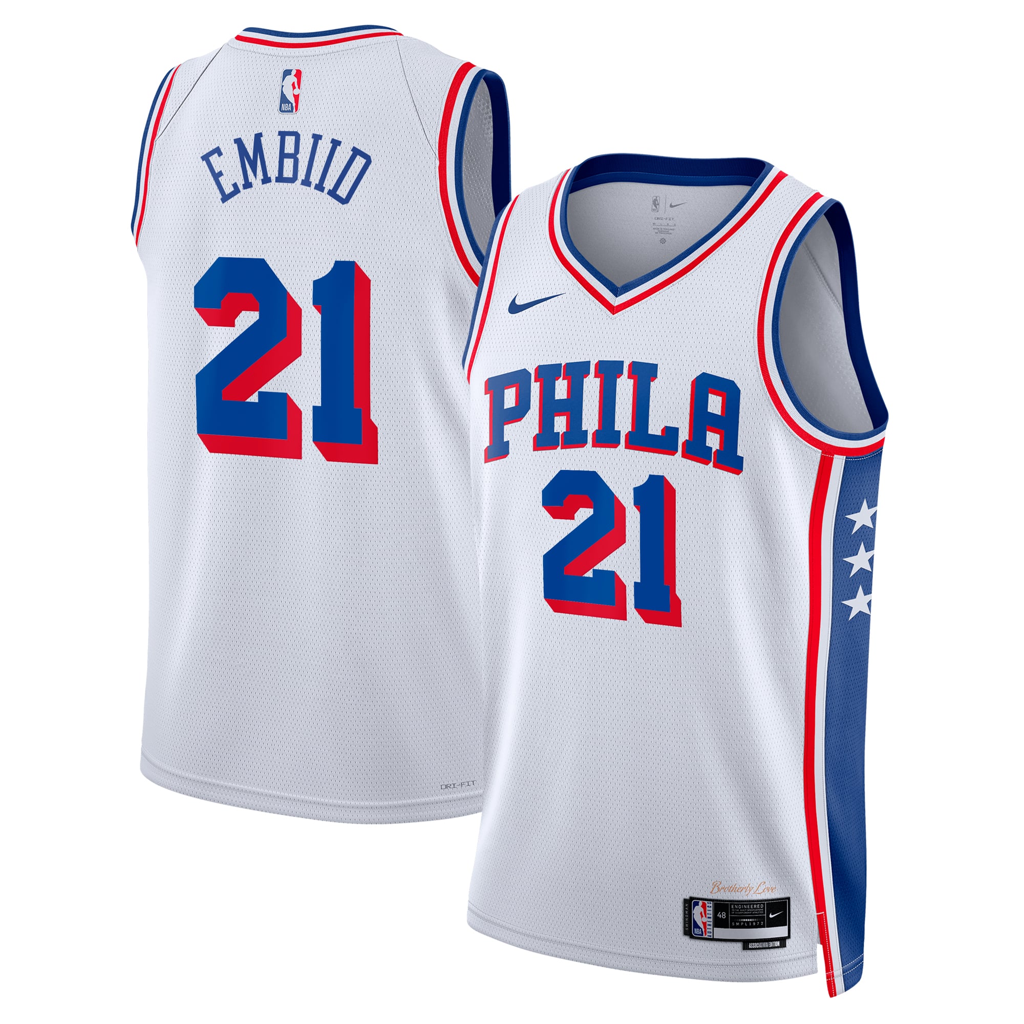 Camiseta Nike Association Swingman de los Philadelphia 76ers - Blanco - Joel Embiid - Unisex