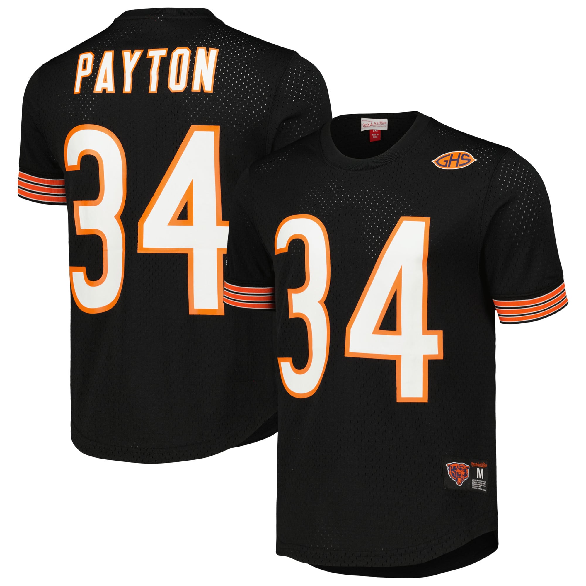 Camiseta de malla con nombre y número de jugador retirado de los Chicago Bears Walter Payton de Mitchell & Ness para hombre, color negro