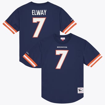 Men's Mitchell & Ness John Elway Navy Denver Broncos Retired Player Name & Number Mesh Top