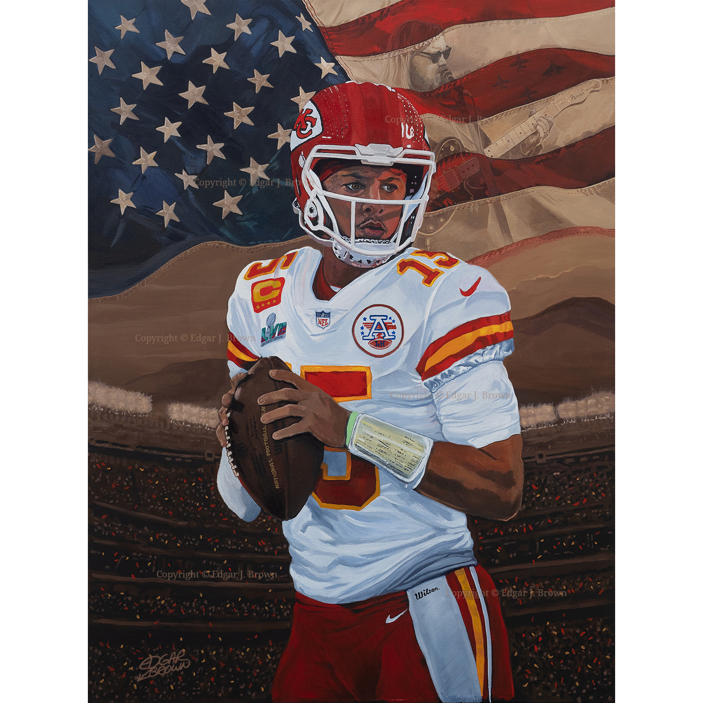 Patrick Mahomes Kansas City Chiefs Deacon Jones Foundation MVP "American Anthem" 28" x 36" Fine Art Canvas by Edgar Brown