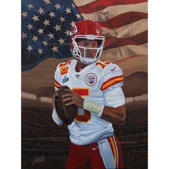 Patrick Mahomes Kansas City Chiefs Deacon Jones Foundation MVP "American Anthem" 28" x 36" Fine Art Canvas by Edgar Brown