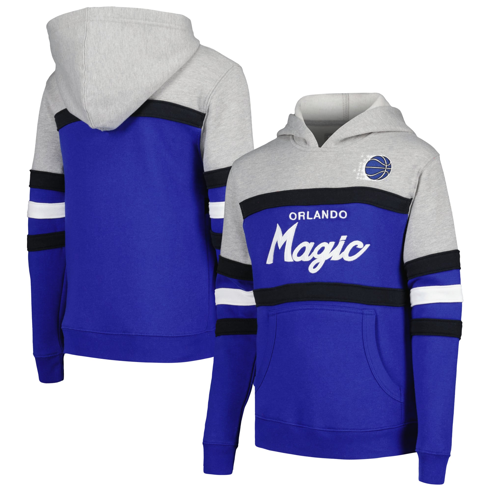 Youth Mitchell & Ness Blue/Heather Gray Orlando Magic Hardwood Classics Head Coach Pullover Hoodie