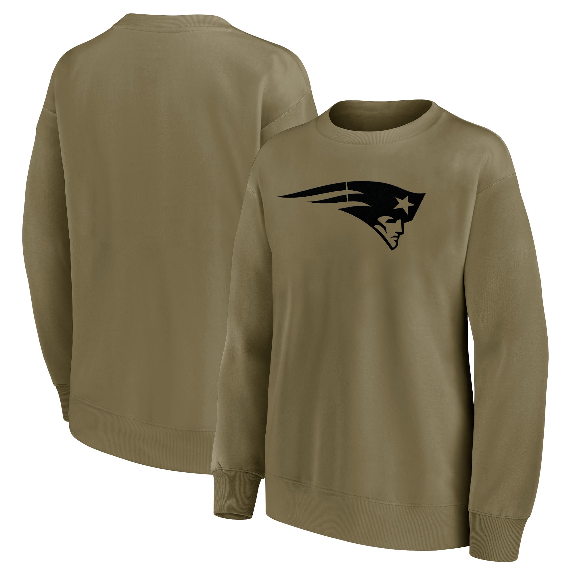 Sudadera de cuello redondo de gran tamaño con gráfico monocromático de los New England Patriots - Mujer