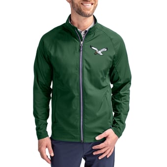 Men's Cutter & Buck Hunter Green Philadelphia Eagles Adapt Eco Knit Hybrid Recycled Full-Zip Jacket