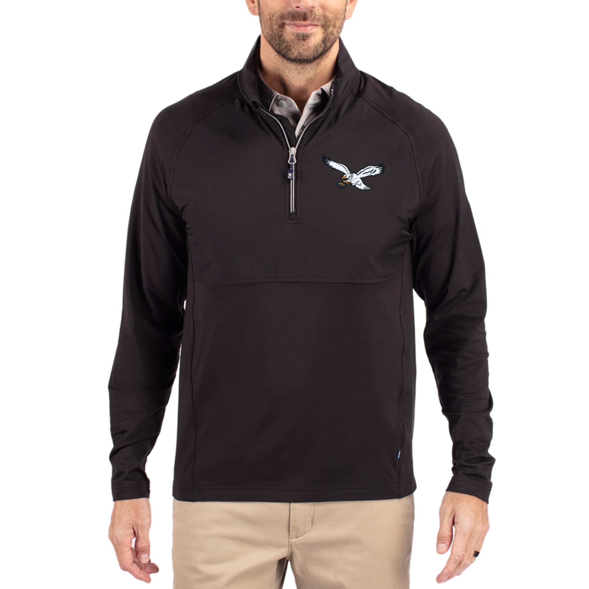 Men's Cutter & Buck Black Philadelphia Eagles Adapt Eco Knit Hybrid Recycled Quarter-Zip Pullover Jacket