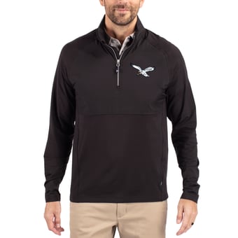 Men's Cutter & Buck Black Philadelphia Eagles Adapt Eco Knit Hybrid Recycled Quarter-Zip Pullover Jacket