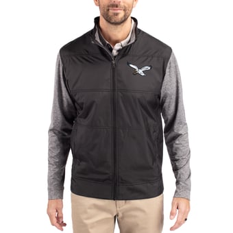 Men's Cutter & Buck Black Philadelphia Eagles Stealth Hybrid Quilted Full-Zip Windbreaker Jacket