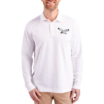 Men's Cutter & Buck White Philadelphia Eagles Advantage Tri-Blend Pique Long Sleeve Polo