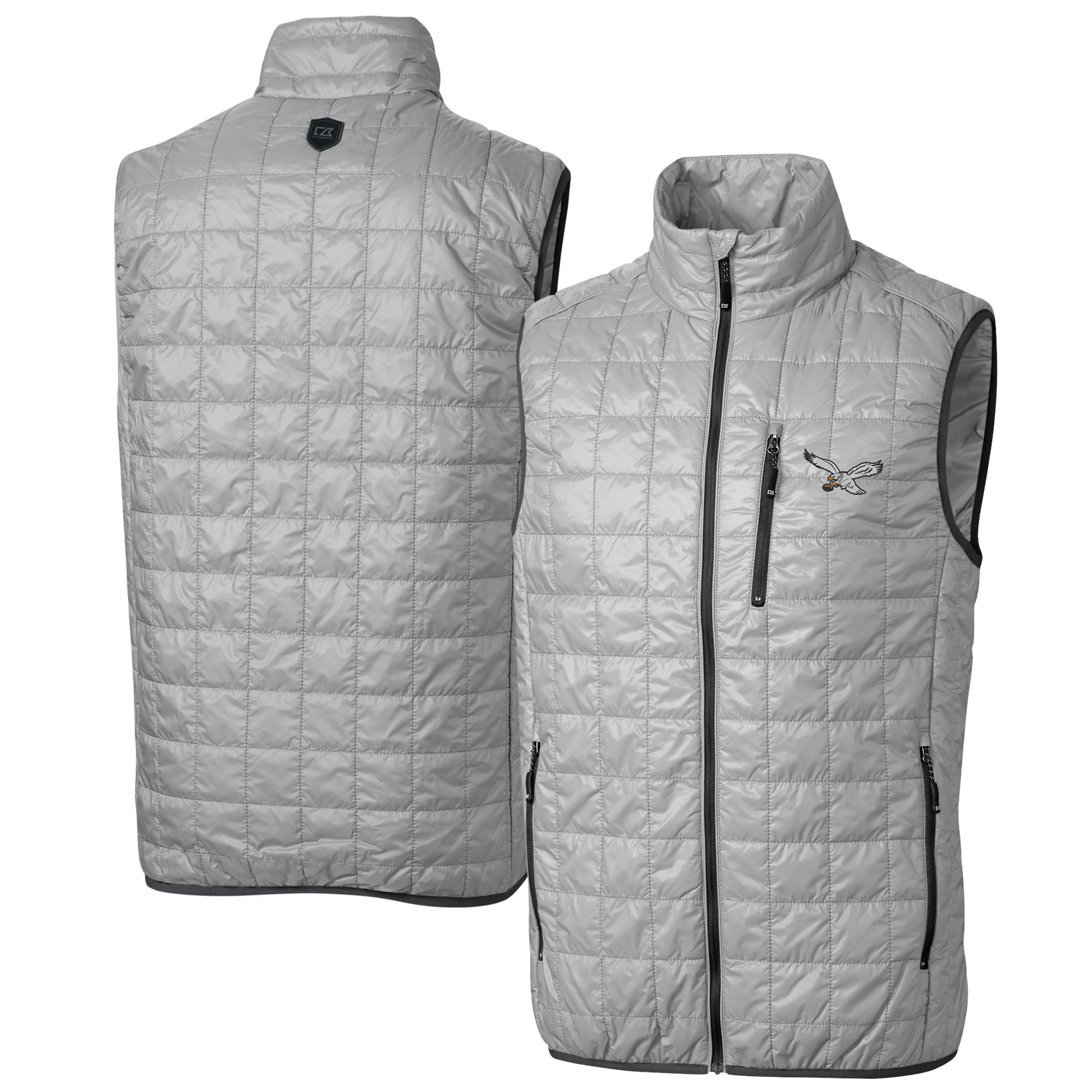 Men's Cutter & Buck Silver Philadelphia Eagles Rainier PrimaLoft Eco Full-Zip Puffer Vest
