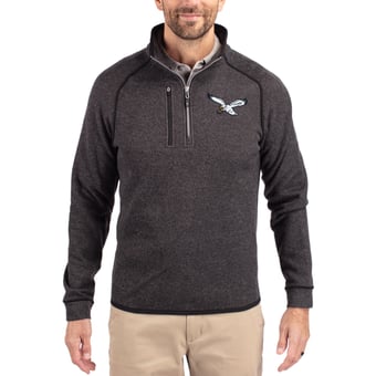 Men's Cutter & Buck Heather Charcoal Philadelphia Eagles Mainsail Sweater-Knit Half-Zip Pullover Jacket
