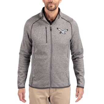 Men's Cutter & Buck Heather Gray Philadelphia Eagles Mainsail Sweater-Knit Full-Zip Jacket