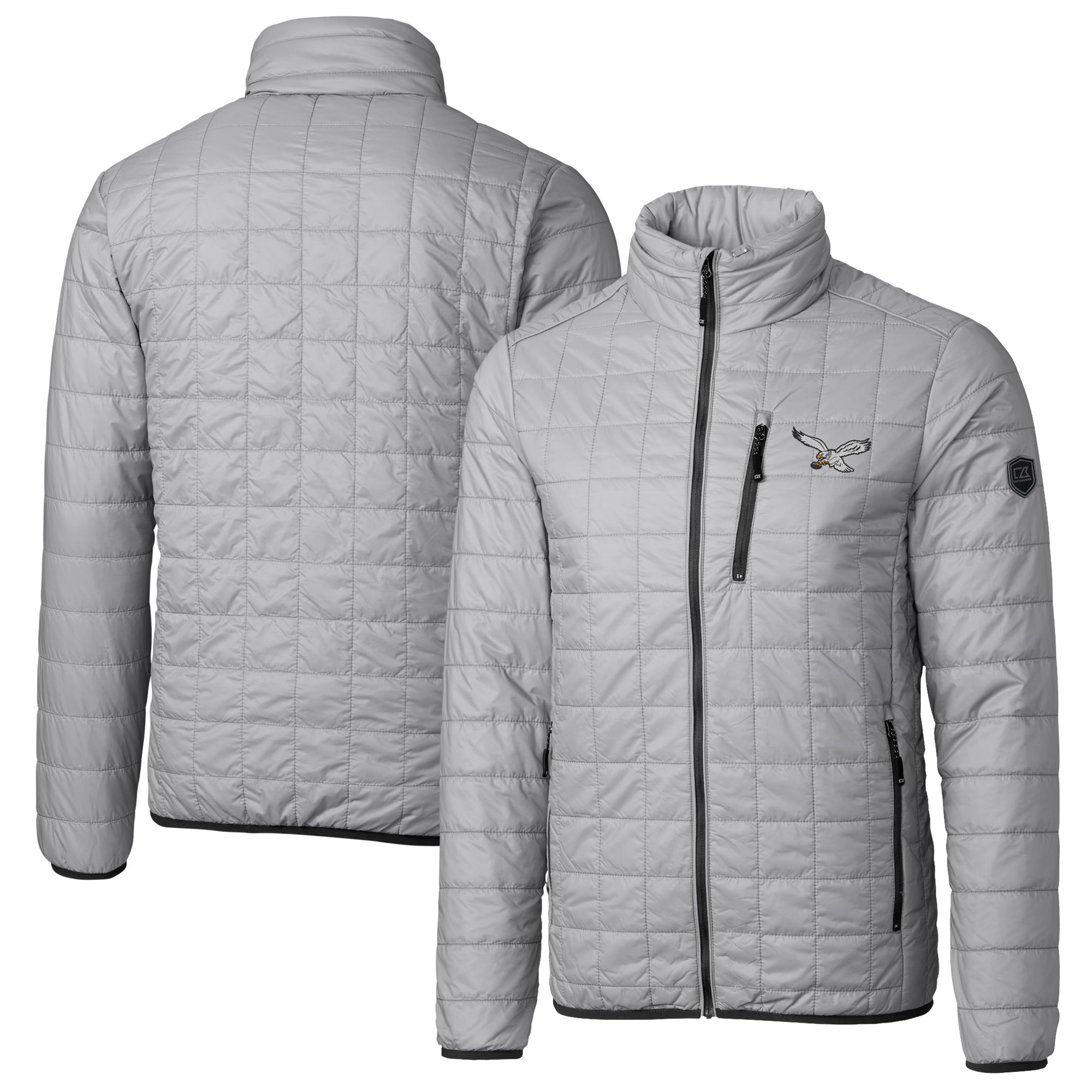 Men's Cutter & Buck Silver Philadelphia Eagles Rainier PrimaLoft Eco Insulated Full-Zip Puffer Jacket