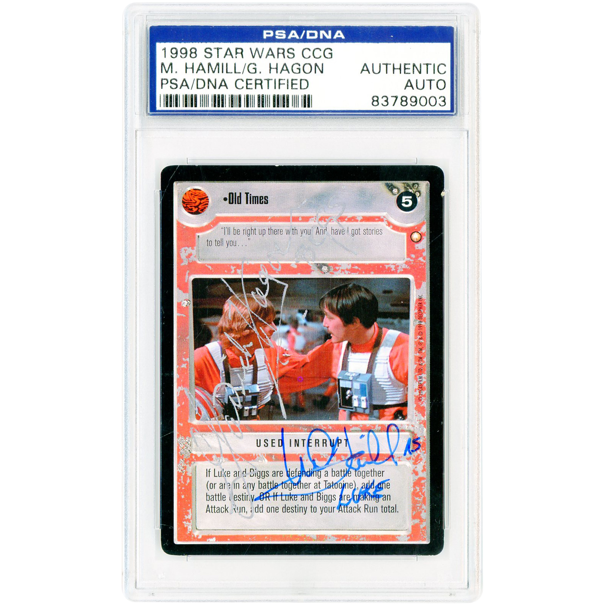 Mark Hamill and Garrick Hagon Star Wars Autographed 1998 Decipher PSA Authenticated Card with "Luke" Inscription