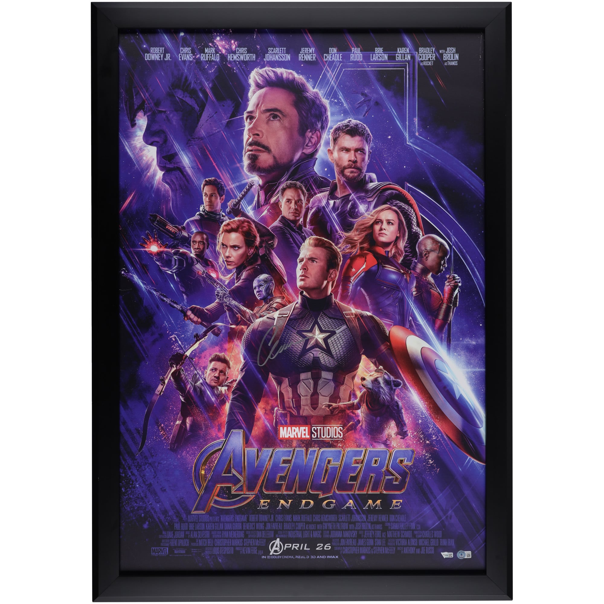 Chris Evans Captain America Autographed Framed 30" x 42" End Game Movie Poster