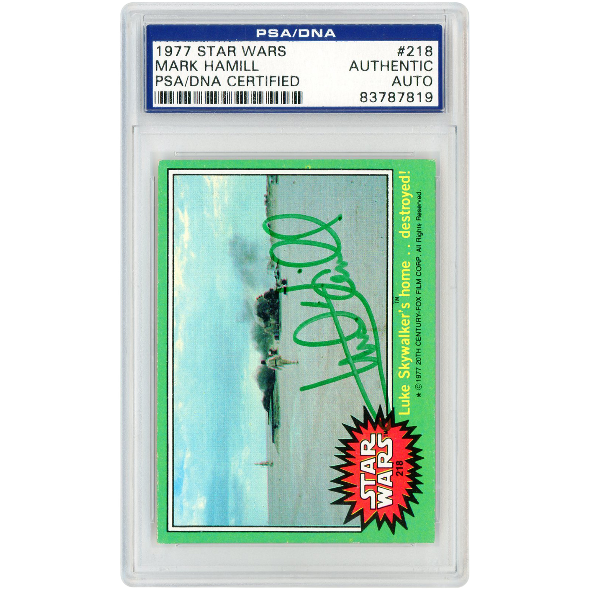 Mark Hamill Autographed 1977 Topps Star Wars Luke Skywalker #218 PSA Authenticated Card