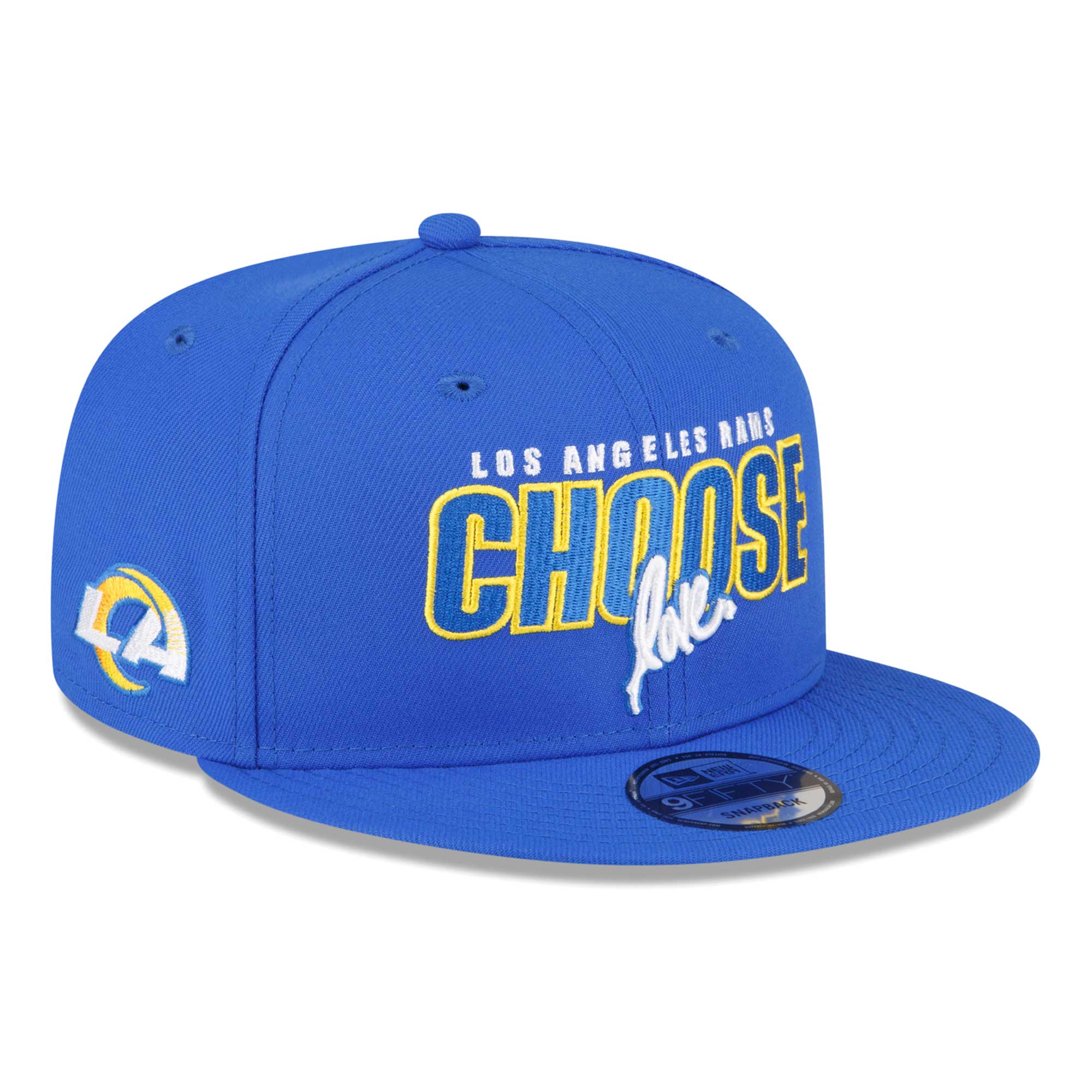 Men's New Era Royal Los Angeles Rams Ruben Rojas Choose Love Wordmark 9FIFTY Snapback Hat