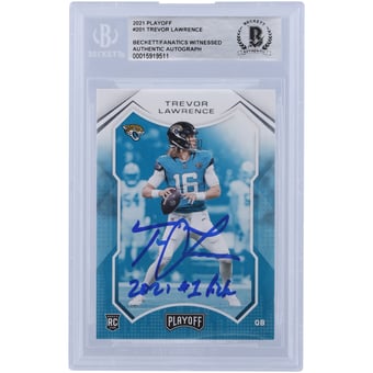 Trevor Lawrence Jacksonville Jaguars Autographed 2021 Panini Playoff #201 Beckett Fanatics Witnessed Authenticated Rookie Card with "2021 #1 Pick" Inscription