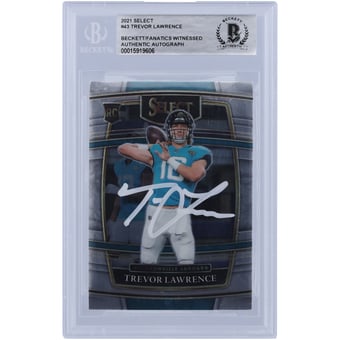 Trevor Lawrence Jacksonville Jaguars Autographed 2021 Panini Select Concourse White Ink #43 Beckett Fanatics Witnessed Authenticated Rookie Card