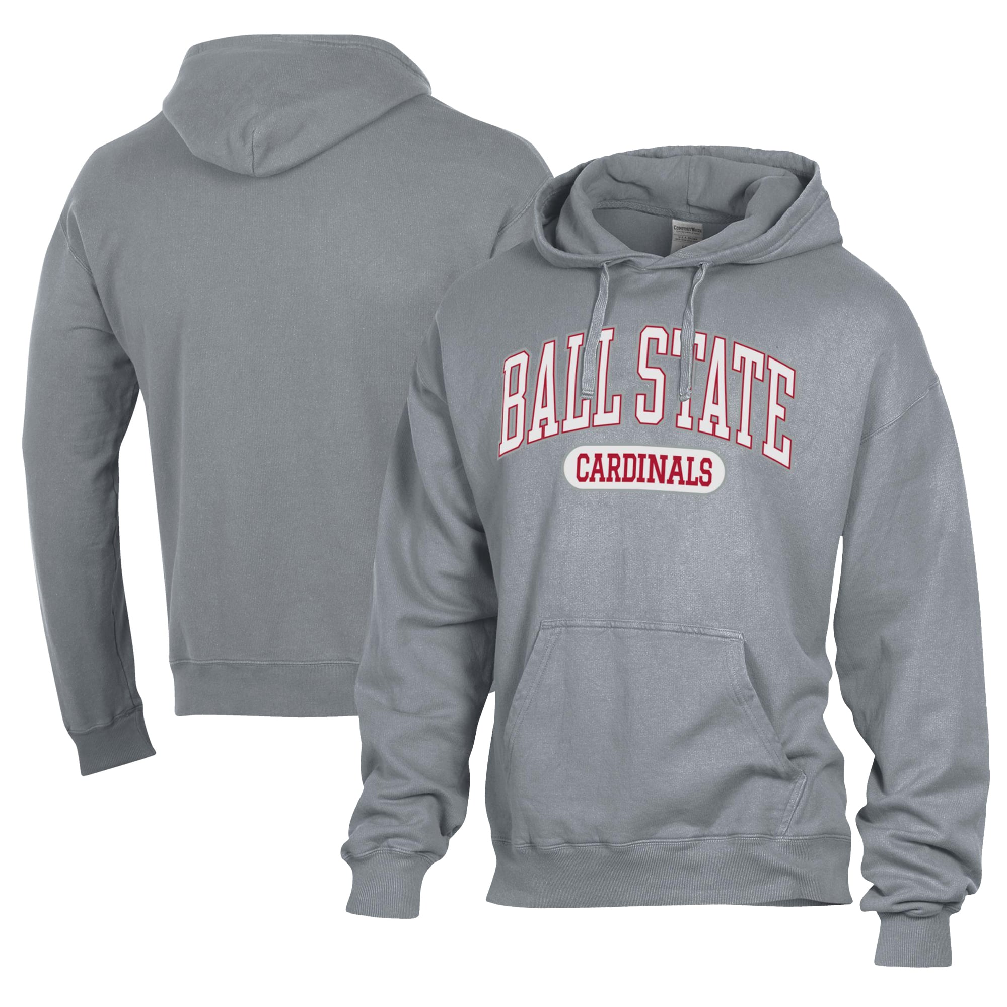 Men's Comfort Wash  Gray Ball State Cardinals Lightweight Fleece Pullover Hoodie