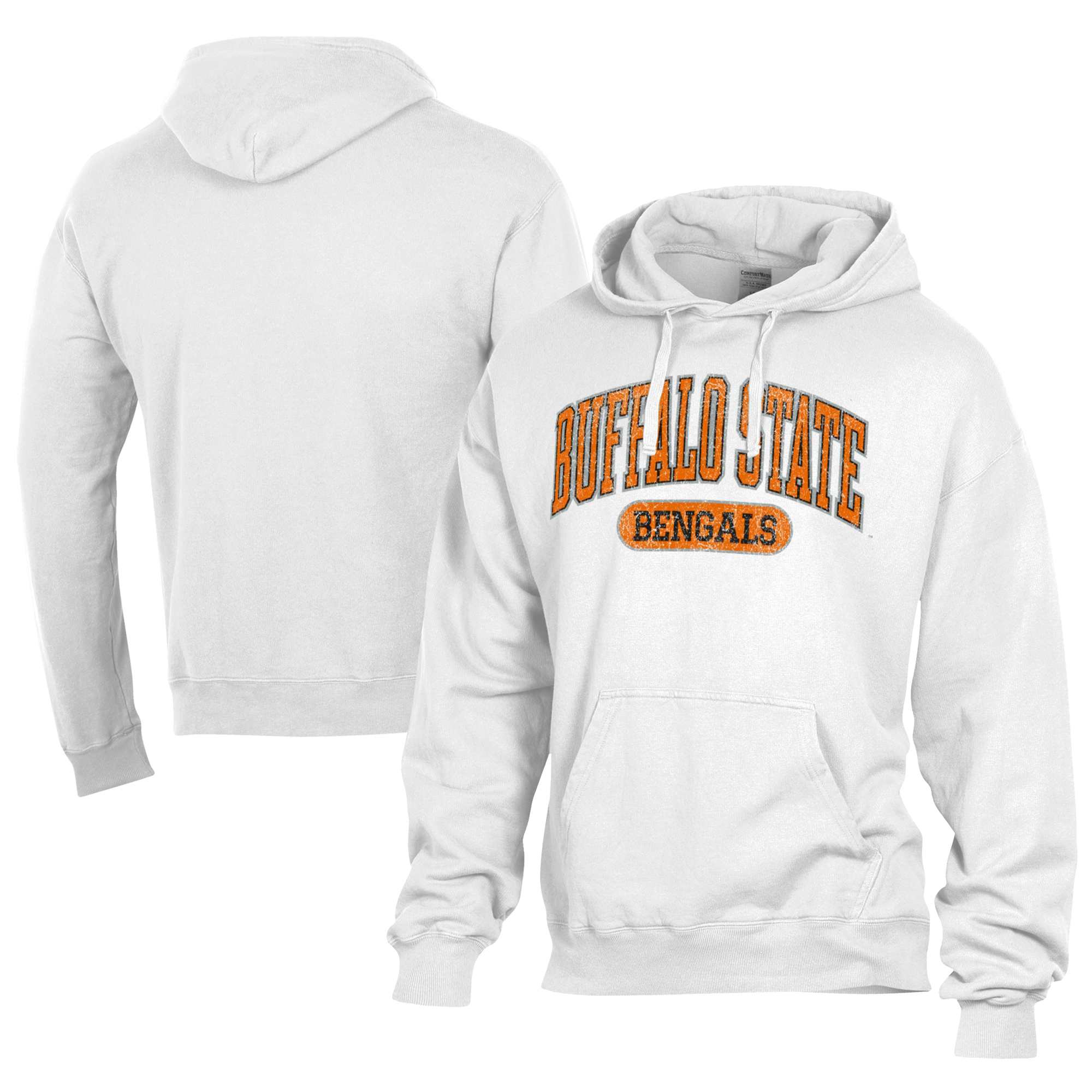 Men's Comfort Wash  White Buffalo State Bengals Lightweight Fleece Pullover Hoodie