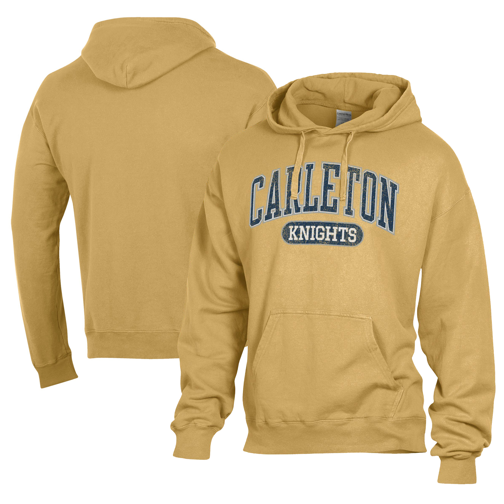 Men's Comfort Wash  Gold Carleton Knights Lightweight Fleece Pullover Hoodie