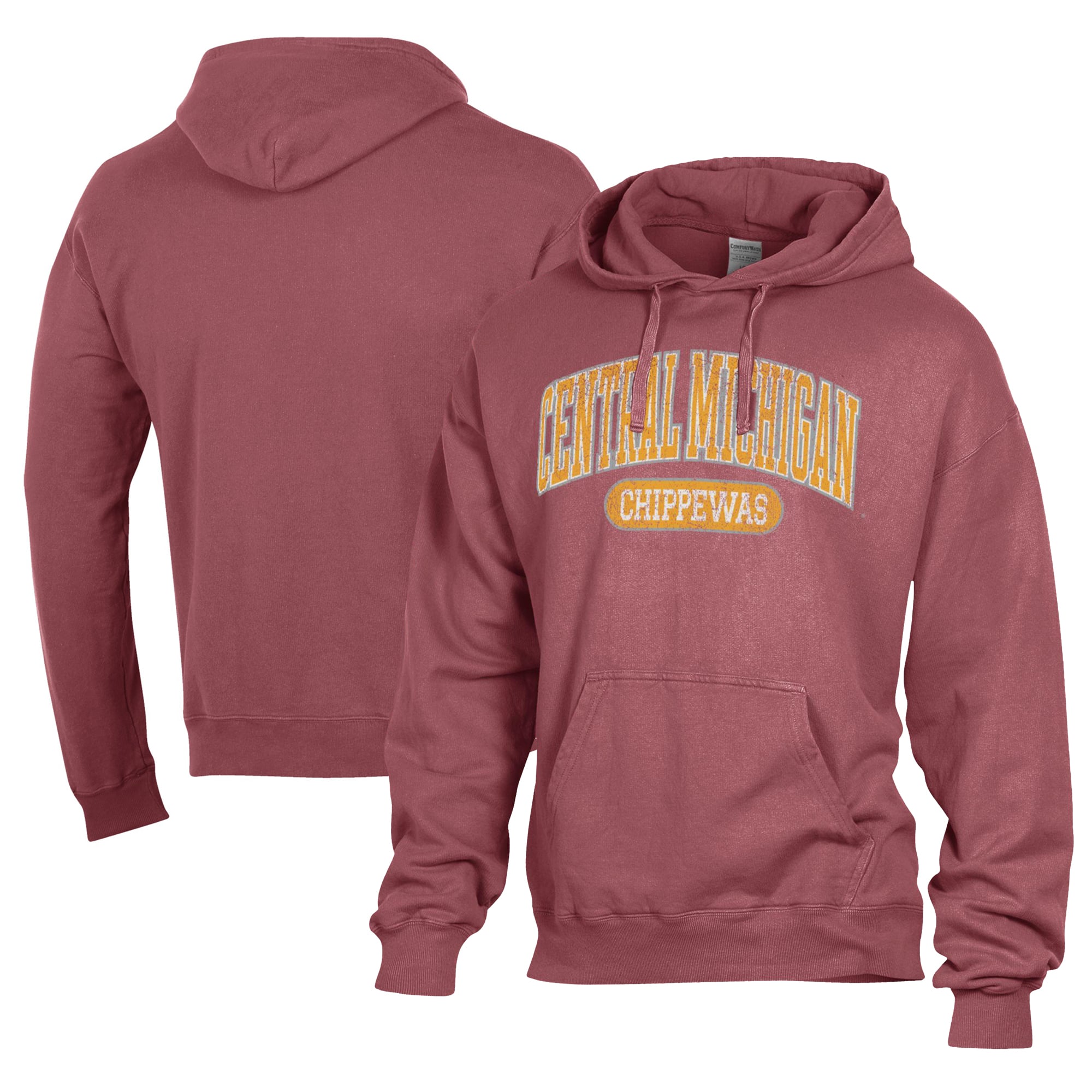 Men's Comfort Wash  Maroon Central Michigan Chippewas Lightweight Fleece Pullover Hoodie
