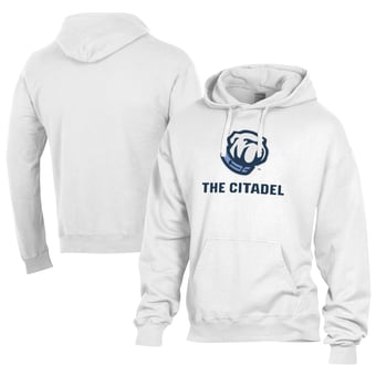 Men's Comfort Wash  White Citadel Bulldogs Lightweight Fleece Pullover Hoodie