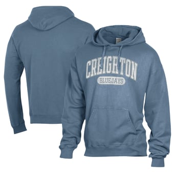 Men's Comfort Wash  Blue Creighton Bluejays Lightweight Fleece Pullover Hoodie